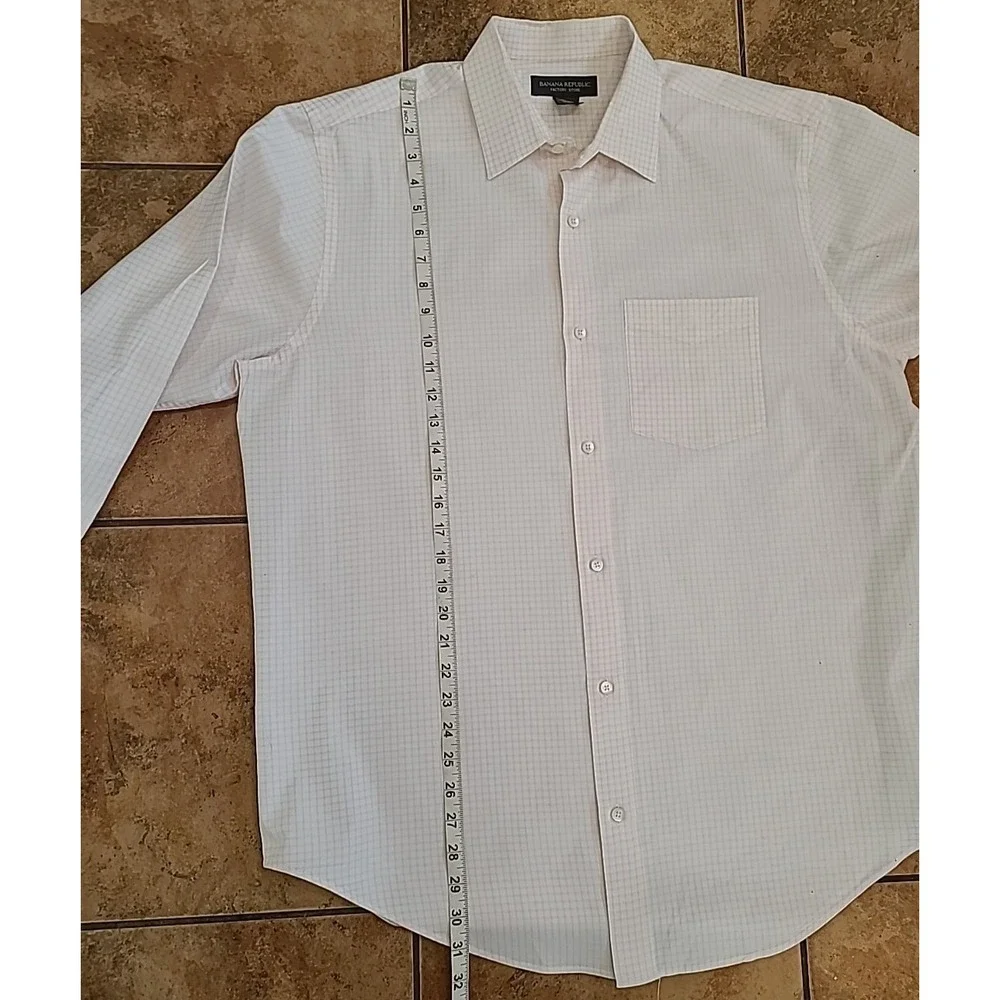 NWOT Banana Republic Mens Classic Fit Dress Shirt Orange Peach Checks 100%Cotton